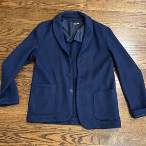 Frank & Oak Mens Navy Knit Blazer with Patch Pockets
